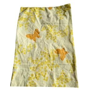 Vintage Pillowcase Standard Size Yellow Orange Floral Butterfly MCM 70s